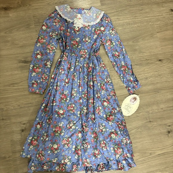 Vtg Rare Editions NWT Floral Prairie Dress Cottagecore Girls SZ 16 USA Blue Pink - Picture 10 of 16